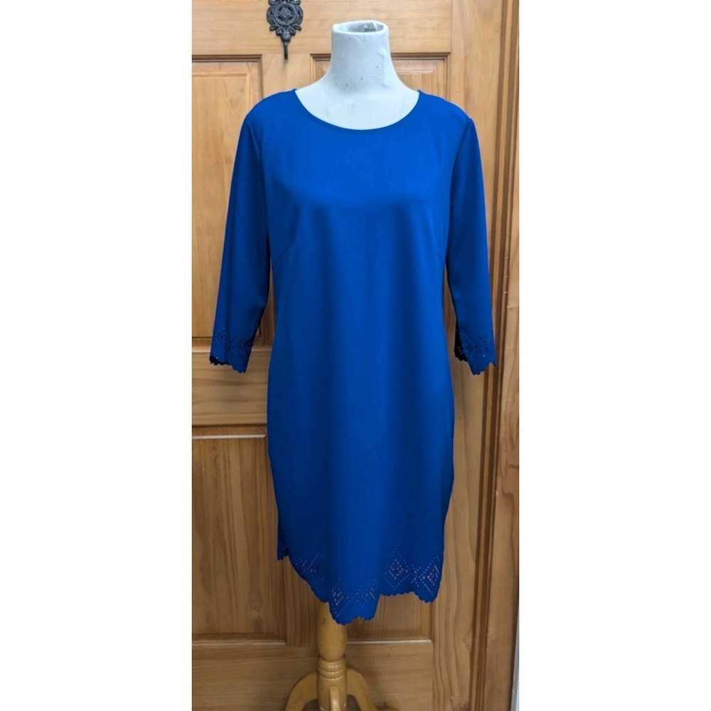Nina Leonard Women's Dress XL Royal Blue 3/4 Sleeves Eyelet Hem Sleeves Workwear